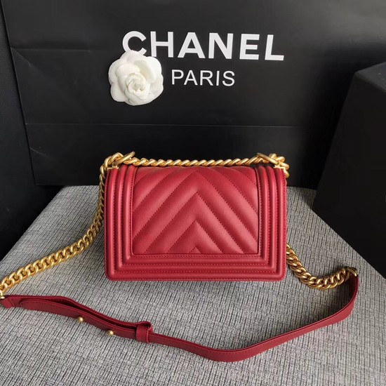 Chanel Le Boy Flap Shoulder Bag Original Calf leather A67085 deep red Gold Buckle