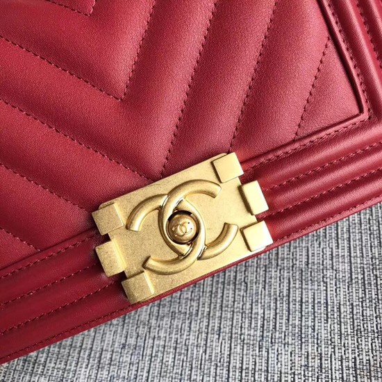 Chanel Le Boy Flap Shoulder Bag Original Calf leather A67085 deep red Gold Buckle