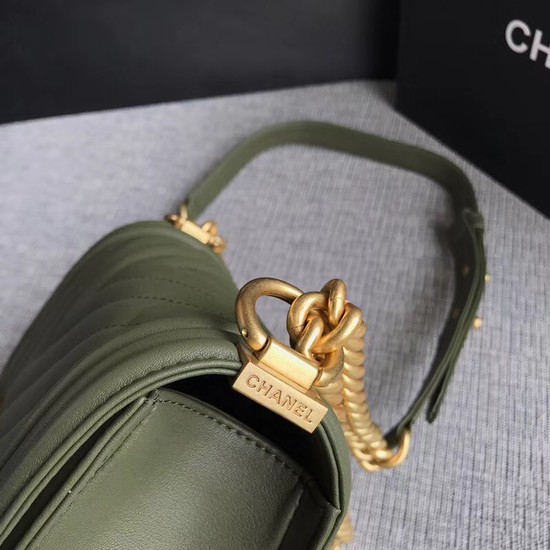 Chanel Le Boy Flap Shoulder Bag Original Calf leather A67085 green Gold Buckle