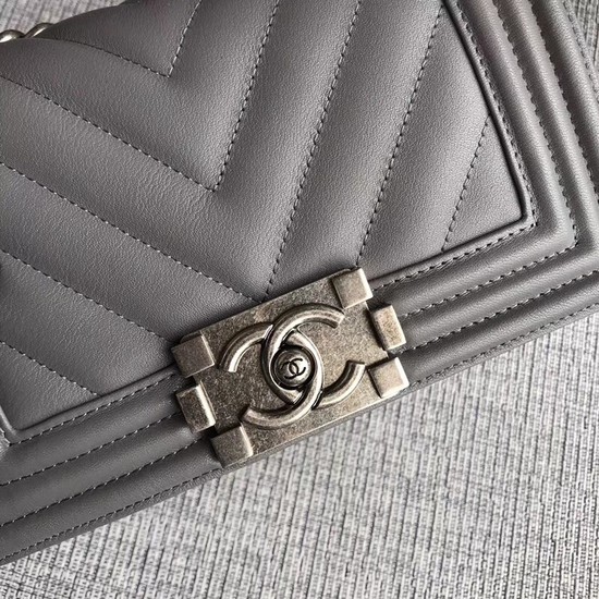 Chanel Le Boy Flap Shoulder Bag Original Calf leather A67085 grey silver Buckle