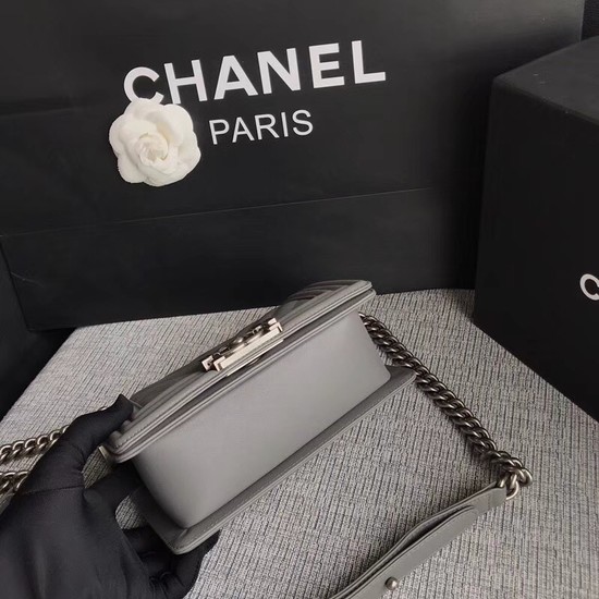 Chanel Le Boy Flap Shoulder Bag Original Calf leather A67085 grey silver Buckle