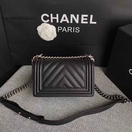 Chanel Le Boy Flap Shoulder Bag Original Caviar Leather P67085 black silver Buckle