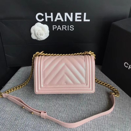 Chanel Le Boy Flap Shoulder Bag Original Caviar Leather P67085 pink Gold Buckle