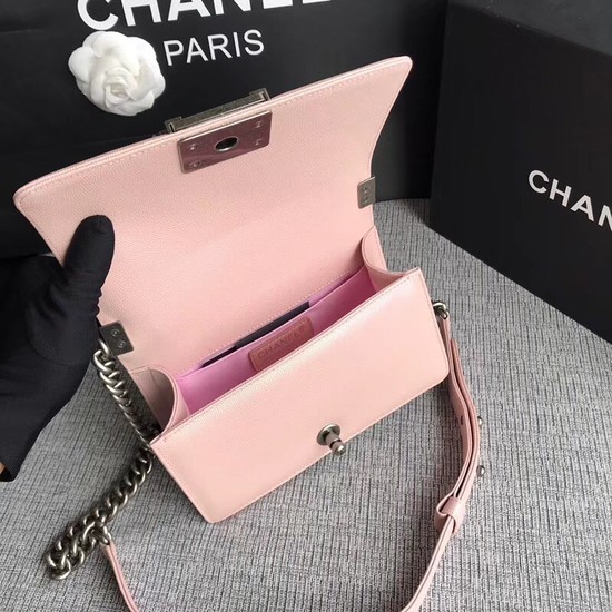 Chanel Le Boy Flap Shoulder Bag Original Caviar Leather P67085 pink silver Buckle