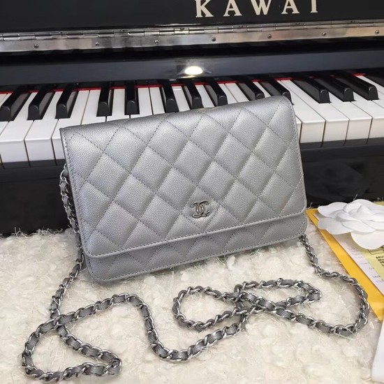 Chanel Original Caviar Leather Flap cross-body bag CF33814 Silver gray Silver chain