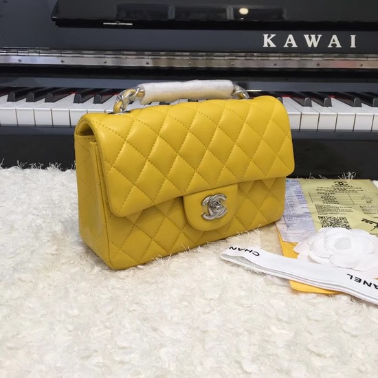 Chanel Classic original Sheepskin Leather cross-body bag A1116 yellow silver chain