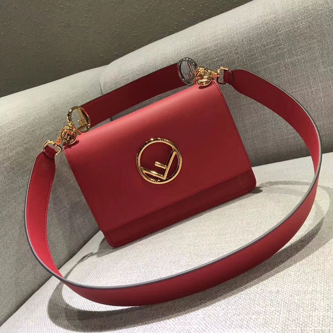 Fendi Calfskin Leather Flap Shoulder Bag 6695 red