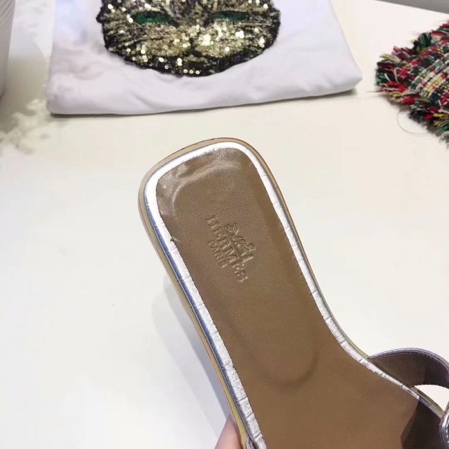 Hermes lady leather fashion Slipper HO811HMJ silver