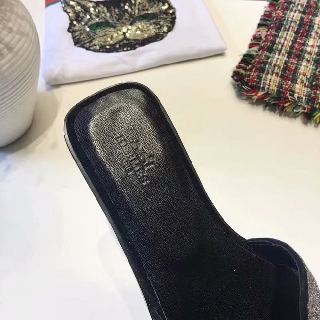 Hermes lady leather fashion Slipper HO812HMJ Silver grey