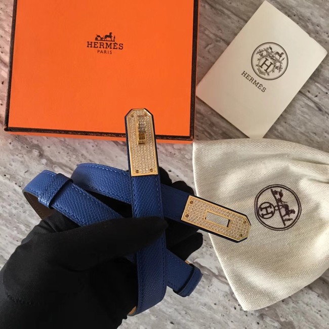 Hermes original epsom leather Kelly belt H069853 blue