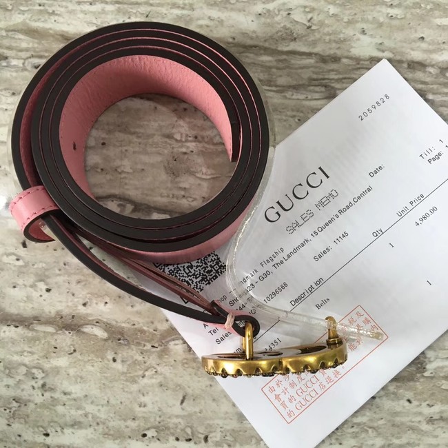 Gucci Leather belt with crystal Double G buckle 480199 pink