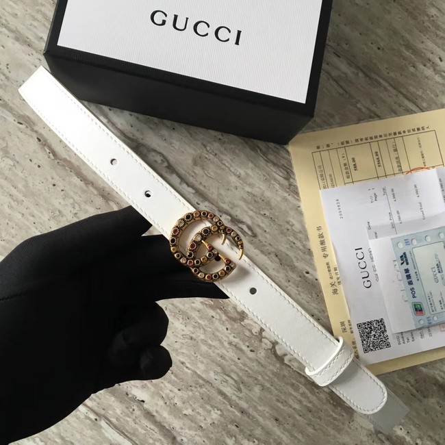 Gucci Leather belt with crystal Double G buckle G22555 white