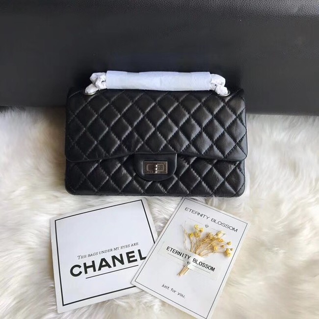 Chanel Flap Original Cowhide Leather 30225 black Silver chain