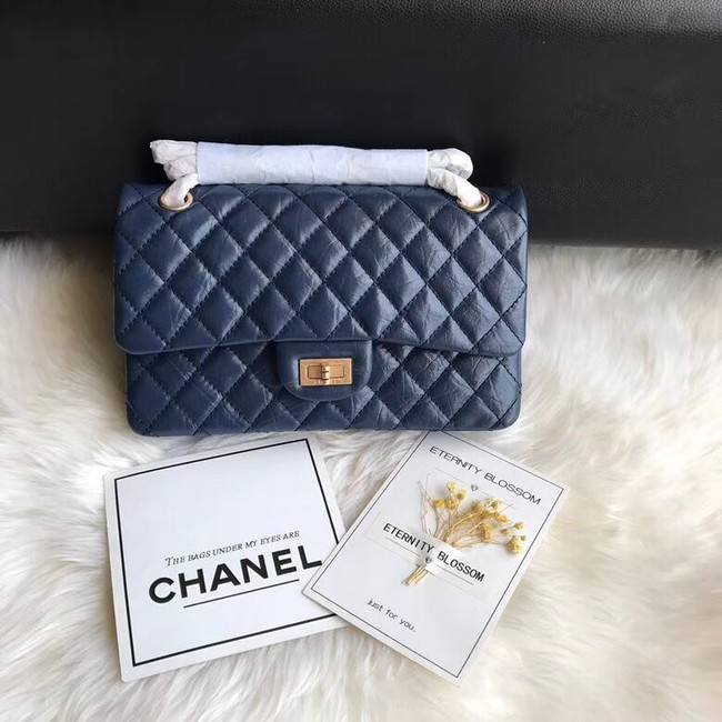 Chanel Flap Original Cowhide Leather 30225 blue gold chain