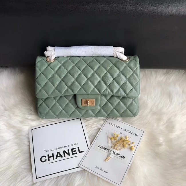 Chanel Flap Original Cowhide Leather 30225 green gold chain