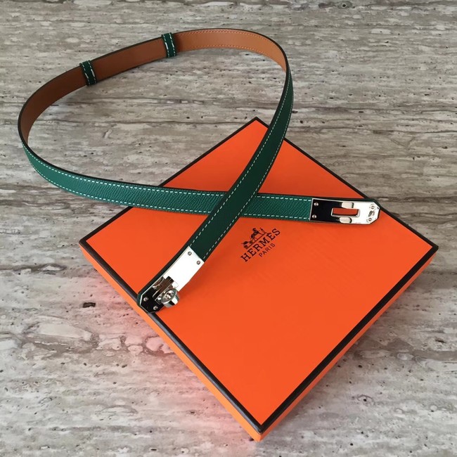 Hermes original epsom leather Kelly belt H069854 green silver plated metal