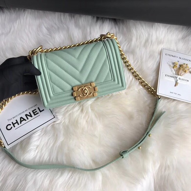 Chanel Leboy Original Caviar leather Shoulder Bag A67085 Light green gold chain