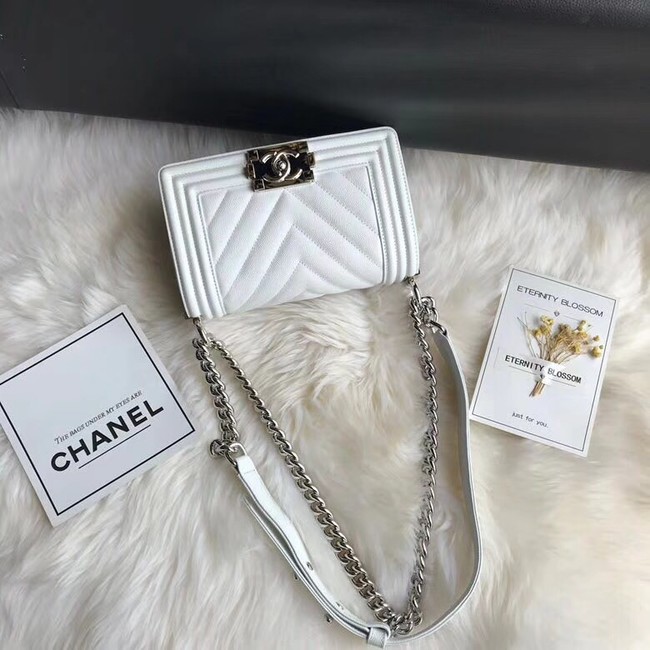 Chanel Leboy Original Caviar leather Shoulder Bag A67085 white silver chain