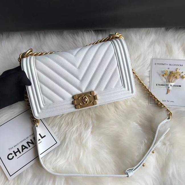 Chanel Leboy Original Caviar leather Shoulder Bag A67086 white gold chain