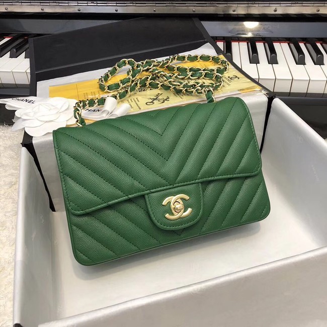 Chanel Small Classic Handbag Grained Calfskin & Gold-Tone Metal A69900 green