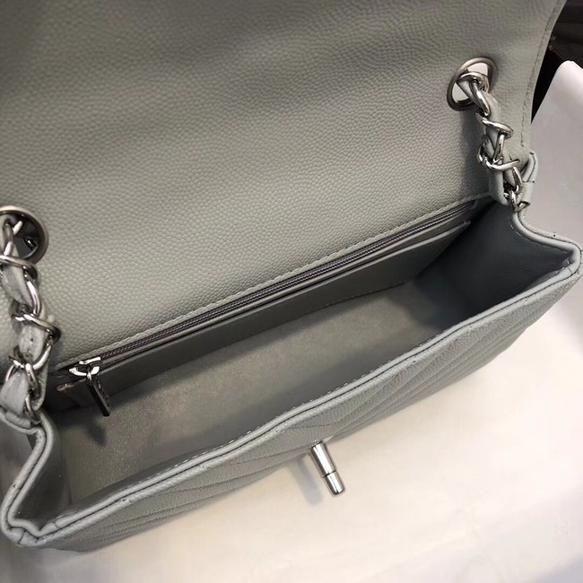 Chanel Small Classic Handbag Grained Calfskin & silver-Tone Metal A69900 grey