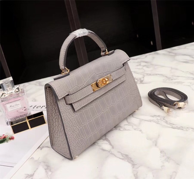 Hermes Kelly 19cm Tote Bag crocodile Leather KL19 light gray