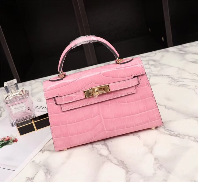 Hermes Kelly 19cm Tote Bag crocodile Leather KL19 pink