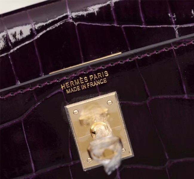 Hermes Kelly 19cm Tote Bag crocodile Leather KL19 purple