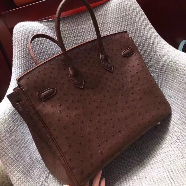 Hermes Real ostrich leather birkin bag BK35 Chocolates