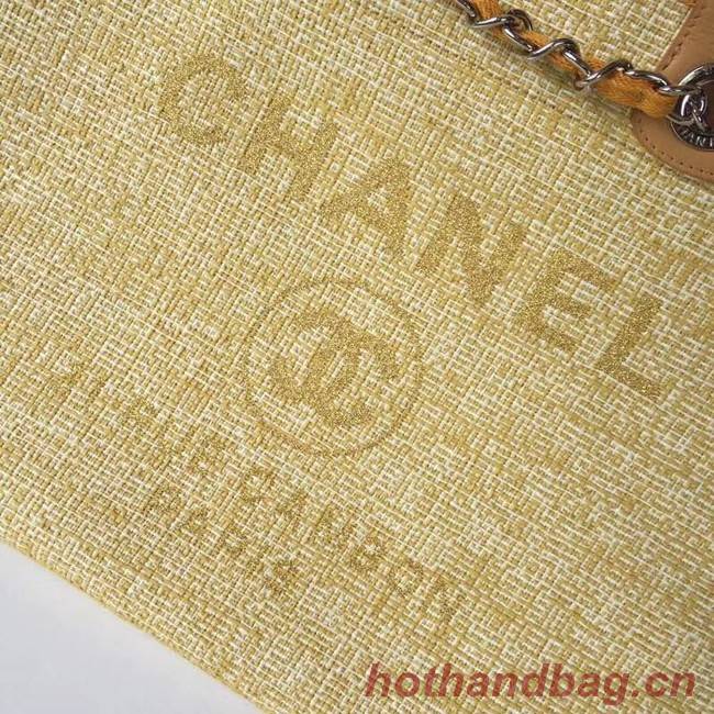 Chanel Original Tote Shopping Bag Canvas Calfskin & Silver-Tone Metal 92298 Yellow