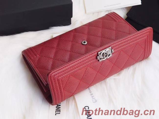 BOY CHANEL Flap Wallet A80286 red silver-Tone Metal