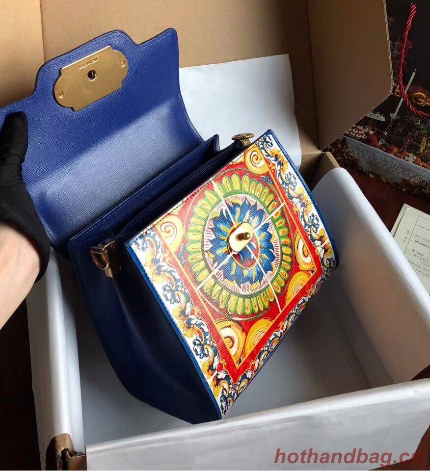 Dolce & Gabbana SICILY Chrysanthemum Calfskin Tote Bags 5588-2 blue