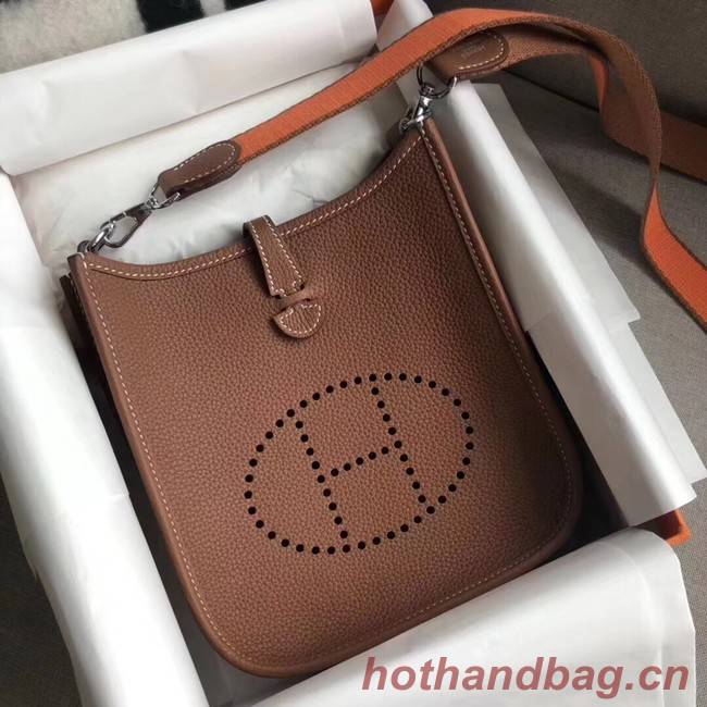 Hermes Evelyne original togo leather mini Shoulder Bag H15698 Camel