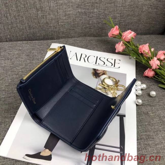 LADY DIOR LOTUS WALLET CANNAGE LAMBSKIN S0200 dark blue