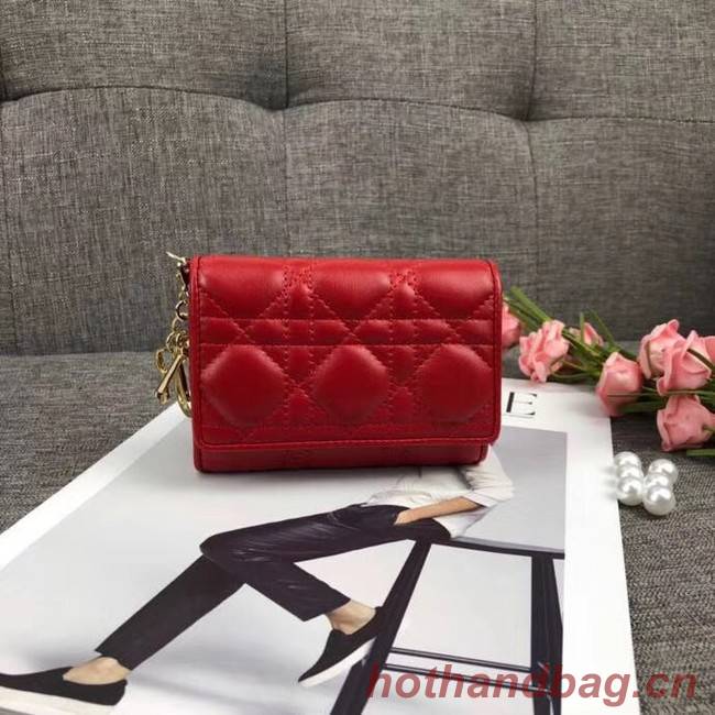 LADY DIOR LOTUS WALLET CANNAGE LAMBSKIN S0200 red