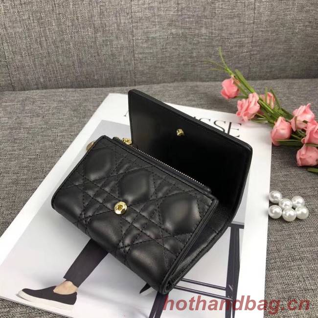 LADY DIOR LOTUS WALLET IN BLACK CANNAGE LAMBSKIN S0200