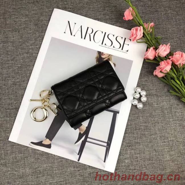 LADY DIOR LOTUS WALLET IN BLACK CANNAGE LAMBSKIN S0200