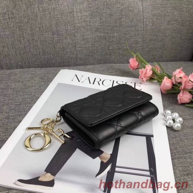 LADY DIOR LOTUS WALLET IN BLACK CANNAGE LAMBSKIN S0200