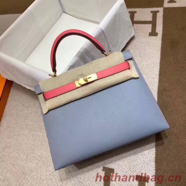 Hermes Kelly 28cm Shoulder Bags Epsom Leather KL28 blue&Pink