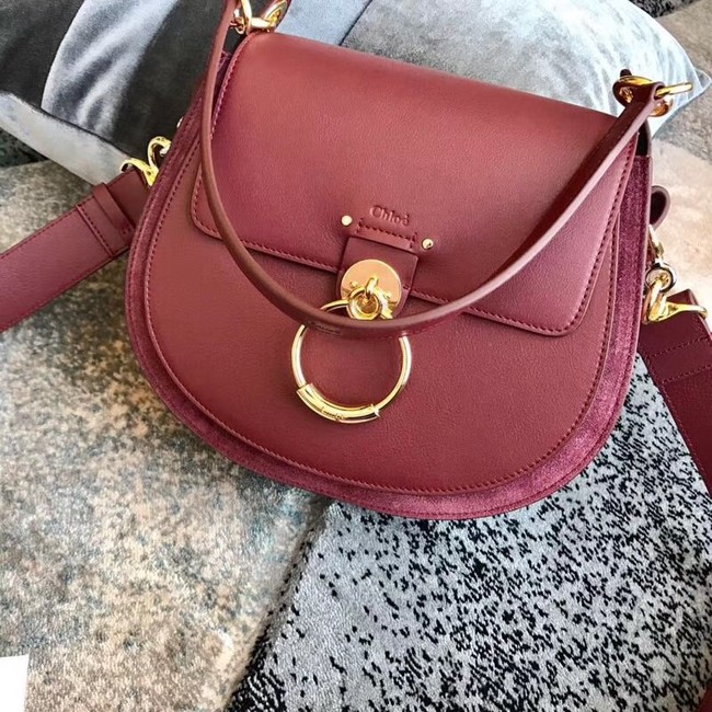 CHLOE Tess leather and suede cross-body bag 3S152 Burgundy