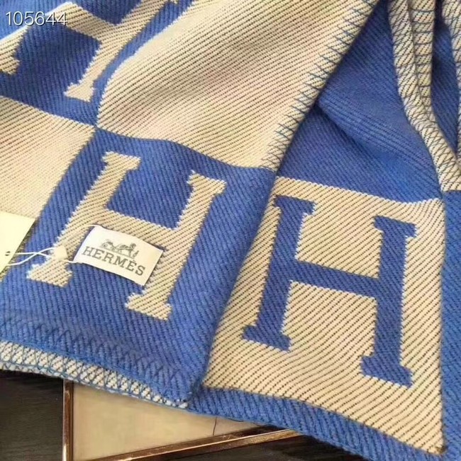 Hermes lambswool & cashmere & Blanket Shawl 71152 blue