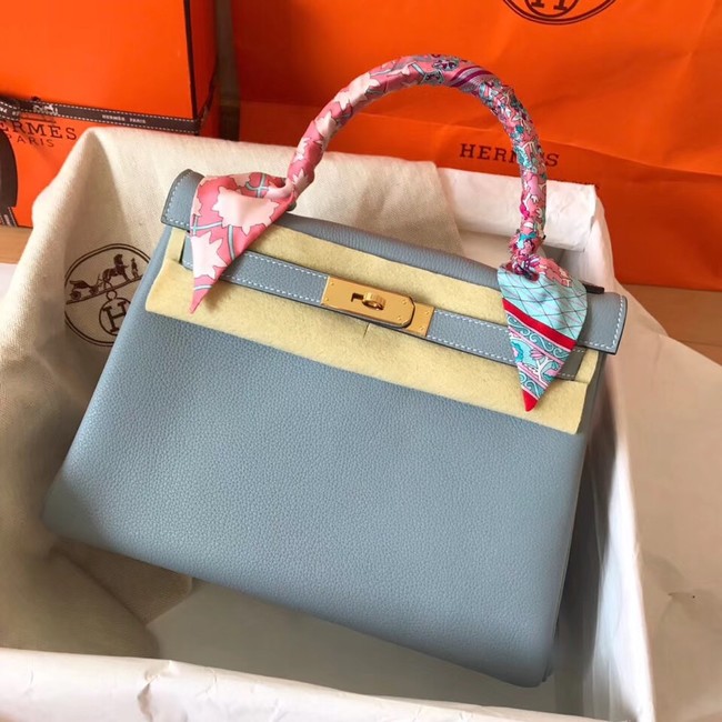 Hermes original Togo leather kelly bag KL320 light blue