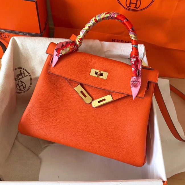 Hermes original Togo leather kelly bag KL320 orange