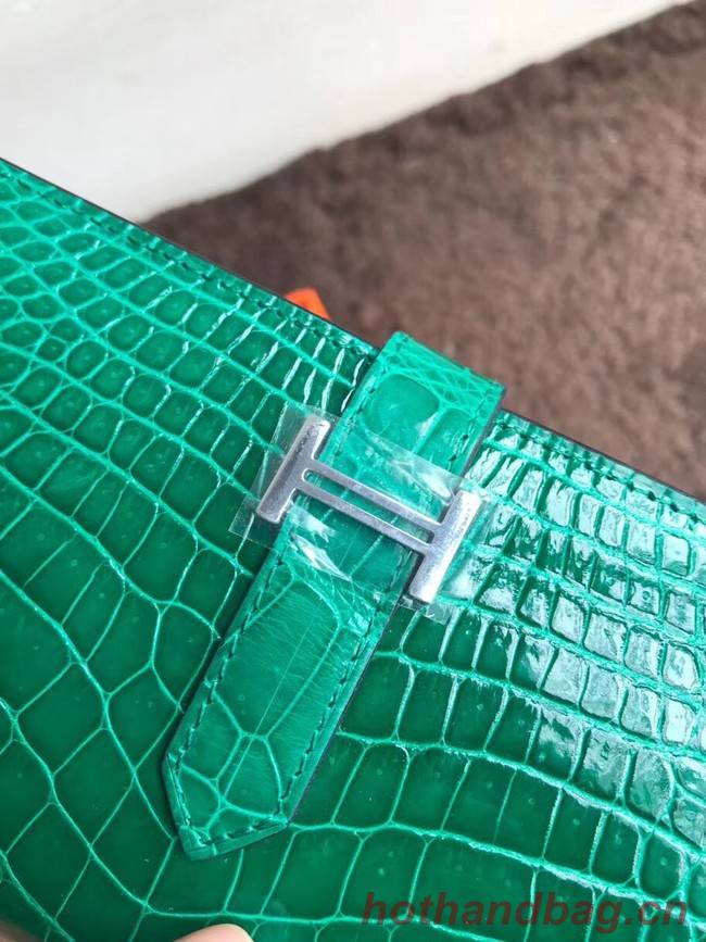 Hermes 100% genuine crocodile leather kelly Wallet 33569 green