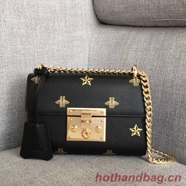 Gucci Padlock Bee Star small shoulder bag 432182 BLACK