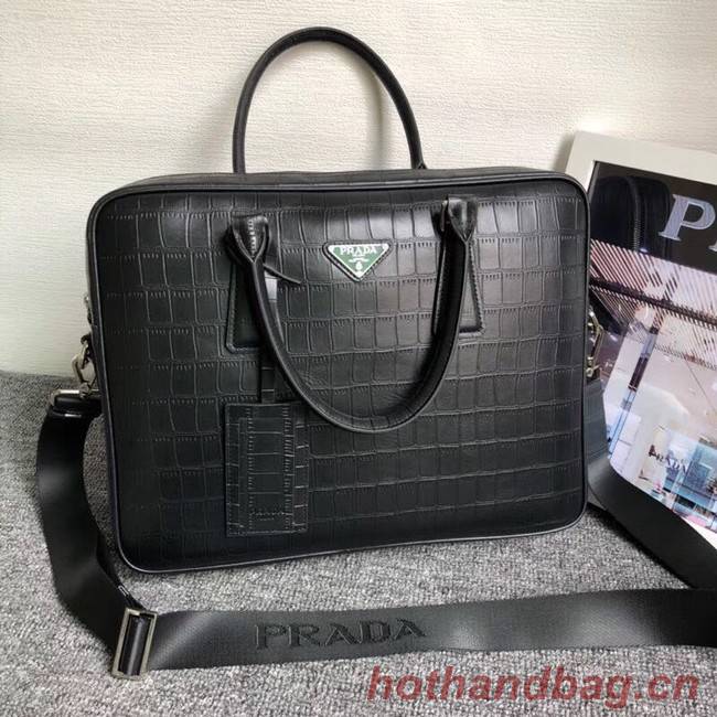 Prada Crocodile Leather Briefcase 2VE368 black