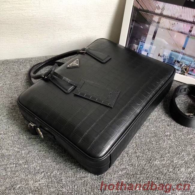 Prada Crocodile Leather Briefcase 2VE368 black