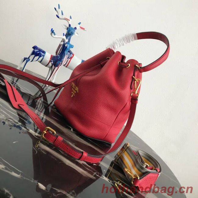 Prada Leather bucket bag 1BE018 red