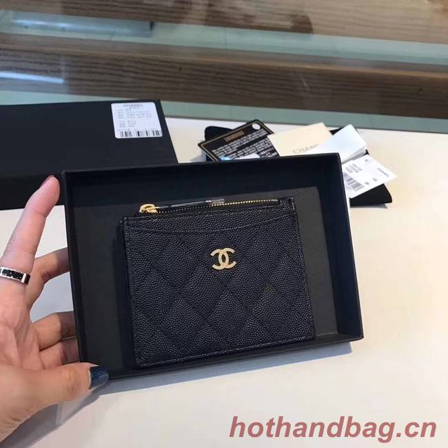 Chanel Coin Purse Metallic Grained Lambskin & gold-Tone Metal A68996 black