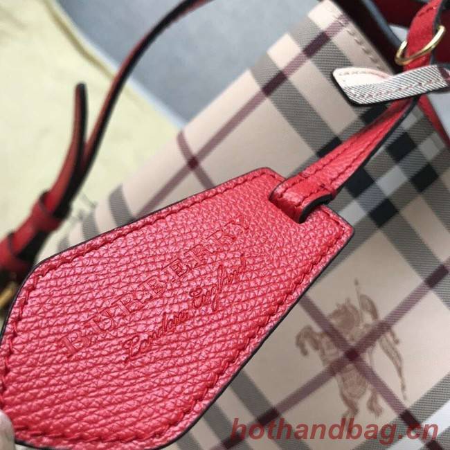 BURBERRY Banner small vintage check and leather tote Bag 9657 red